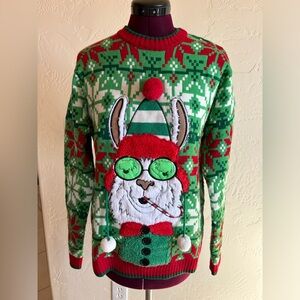 Celebrate together, ugly Christmas sweater with llama
